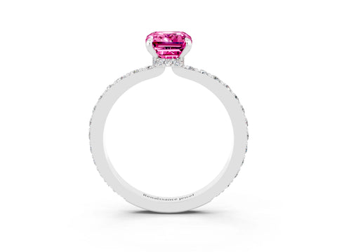 White gold Emerald Cut Pink Sapphire Solitaire Engagement Ring with Pavé Band and Four-Prong Setting_27