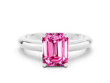 White gold Emerald Cut Pink Sapphire Solitaire Engagement Ring with Round Band and Four-Prong Setting_24