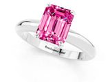White gold Emerald Cut Pink Sapphire Solitaire Engagement Ring with Round Band and Four-Prong Setting_25