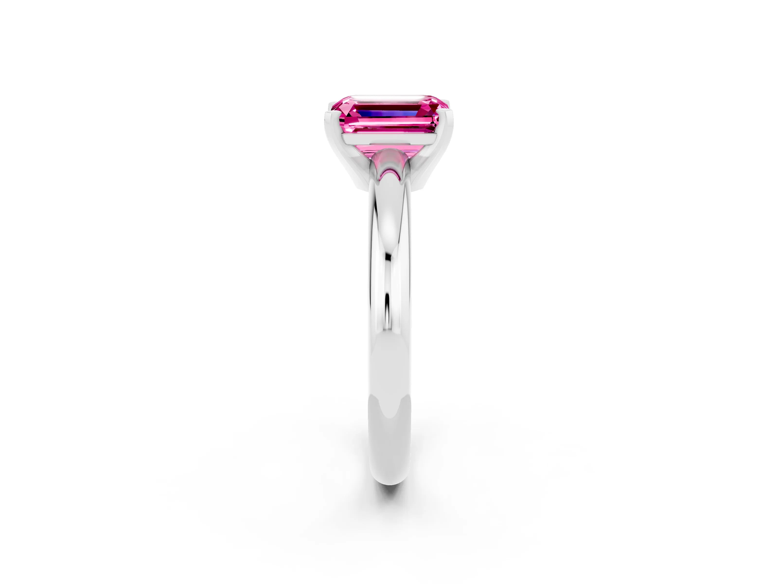 White gold Emerald Cut Pink Sapphire Solitaire Engagement Ring with Round Band and Four-Prong Setting_26