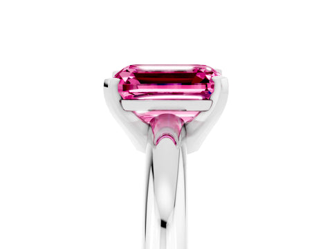 White gold Emerald Cut Pink Sapphire Solitaire Engagement Ring with Round Band and Four-Prong Setting_29