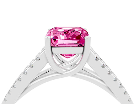 White gold Emerald Cut Pink Sapphire Solitaire Engagement Ring with Split Shank Pavé Band_16