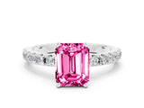 White gold Emerald Cut Pink Sapphire Solitaire Pavé Band with Four-Prong Setting_24