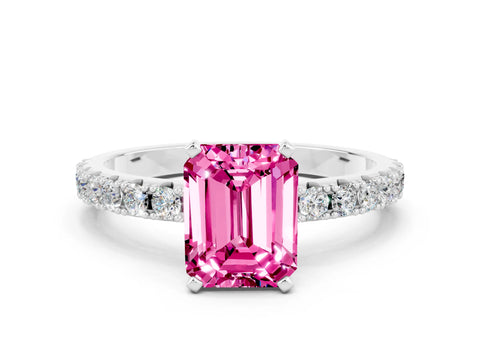 White gold Emerald Cut Pink Sapphire Solitaire Pavé Band with Four-Prong Setting_24