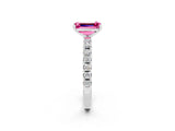 White gold Emerald Cut Pink Sapphire Solitaire Pavé Band with Four-Prong Setting_26