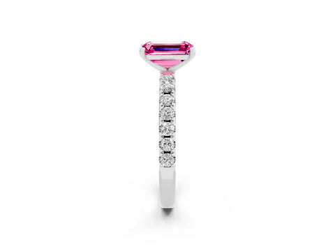 White gold Emerald Cut Pink Sapphire Solitaire Pavé Band with Four-Prong Setting_26