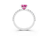 White gold Emerald Cut Pink Sapphire Solitaire Pavé Band with Four-Prong Setting_27