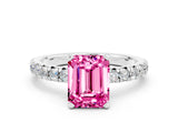 White gold Emerald Cut Pink Sapphire Solitaire Pavé Engagement Ring with Round Band and Prong Setting_36