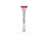 White gold Emerald Cut Pink Sapphire Solitaire Pavé Engagement Ring with Round Band and Prong Setting_38