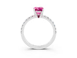 White gold Emerald Cut Pink Sapphire Solitaire Pavé Engagement Ring with Round Band and Prong Setting_39