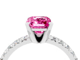 White gold Emerald Cut Pink Sapphire Solitaire Pavé Engagement Ring with Round Band and Prong Setting_40