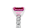 White gold Emerald Cut Pink Sapphire Solitaire Pavé Engagement Ring with Round Band and Prong Setting_41