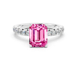 White gold Emerald Cut Pink Sapphire Solitaire Pavé Engagement Ring with Round Band and Prong Setting_66