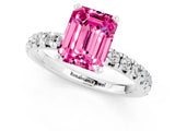 White gold Emerald Cut Pink Sapphire Solitaire Pavé Engagement Ring with Round Band and Prong Setting_67