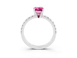 White gold Emerald Cut Pink Sapphire Solitaire Pavé Engagement Ring with Round Band and Prong Setting_69