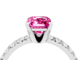 White gold Emerald Cut Pink Sapphire Solitaire Pavé Engagement Ring with Round Band and Prong Setting_70