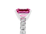 White gold Emerald Cut Pink Sapphire Solitaire Pavé Engagement Ring with Round Band and Prong Setting_71