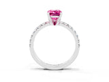 White gold Emerald Cut Pink Sapphire Solitaire Pavé Engagement Ring with Round Band and Prong Setting_81