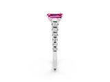 White gold Emerald Cut Pink Sapphire Solitaire Ring with Cathedral Setting and Pavé Band_26
