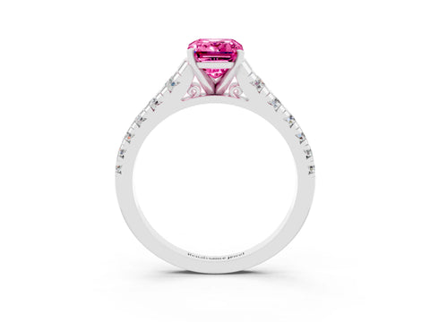 White gold Emerald Cut Pink Sapphire Solitaire Ring with Cathedral Setting and Pavé Band_27