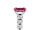 White gold Emerald Cut Pink Sapphire Solitaire Ring with Cathedral Setting and Pavé Band_29