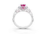 White gold Emerald Cut Pink Sapphire Solitaire Ring with Filigree Band and Four-Prong Setting_51