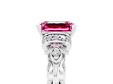 White gold Emerald Cut Pink Sapphire Solitaire Ring with Filigree Band and Four-Prong Setting_53