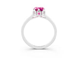 White gold Emerald Cut Pink Sapphire Solitaire Ring with Flower Prong Setting and Classic Band_39