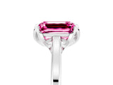 White gold Emerald Cut Pink Sapphire Solitaire Ring with Flower Prong Setting and Classic Band_41