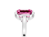 White gold Emerald Cut Pink Sapphire Solitaire Ring with Flower Prong Setting and Classic Band_77