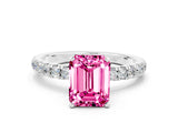 White gold Emerald Cut Pink Sapphire Solitaire Ring with Pavé Accents and Four-Prong Setting_24