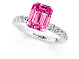 White gold Emerald Cut Pink Sapphire Solitaire Ring with Pavé Accents and Four-Prong Setting_25