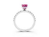 White gold Emerald Cut Pink Sapphire Solitaire Ring with Pavé Accents and Four-Prong Setting_27
