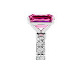 White gold Emerald Cut Pink Sapphire Solitaire Ring with Pavé Accents and Four-Prong Setting_29