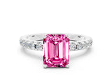 White gold Emerald Cut Pink Sapphire Solitaire Ring with Pavé Band and Four-Prong Setting_60