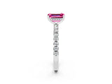 White gold Emerald Cut Pink Sapphire Solitaire Ring with Pavé Band and Four-Prong Setting_62