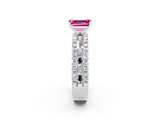 White gold Emerald Cut Pink Sapphire Solitaire Ring with Pavé and Channel Set Band_50