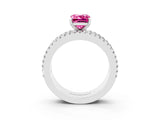 White gold Emerald Cut Pink Sapphire Solitaire Ring with Pavé and Channel Set Band_51