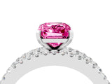 White gold Emerald Cut Pink Sapphire Solitaire Ring with Pavé and Channel Set Band_52