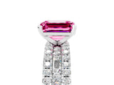 White gold Emerald Cut Pink Sapphire Solitaire Ring with Pavé and Channel Set Band_53