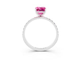 White gold Emerald Cut Pink Sapphire Solitaire Ring with Pave Band and Four Prong Setting_51