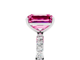 White gold Emerald Cut Pink Sapphire Solitaire Ring with Pave Band and Four Prong Setting_53