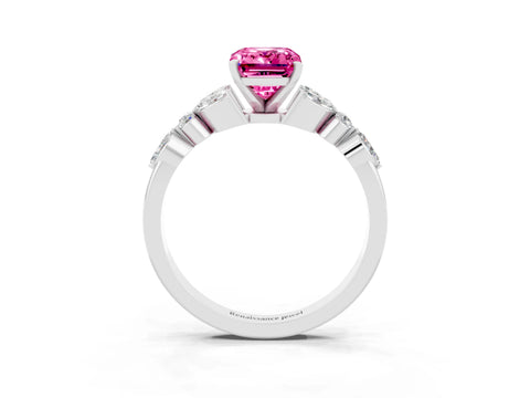 White gold Emerald Cut Pink Sapphire Solitaire Ring with Side Stones and Four-Prong Setting_27