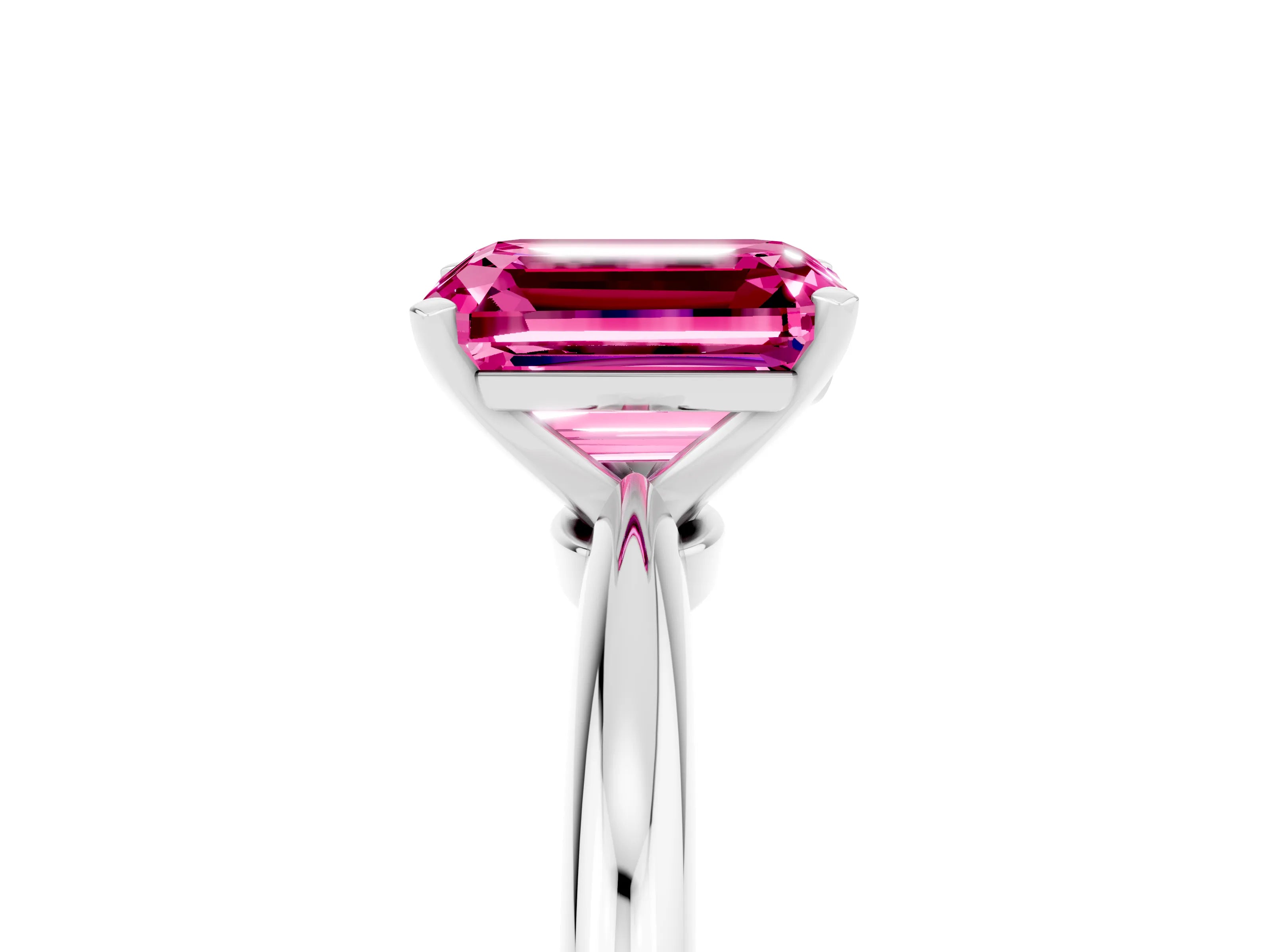 White gold Emerald Cut Pink Sapphire Solitaire Ring with Six-Prong Setting and Classic Band_11