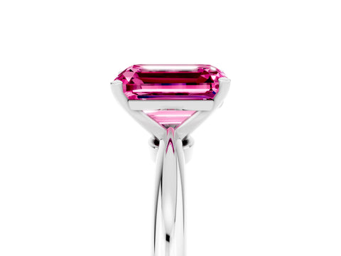 White gold Emerald Cut Pink Sapphire Solitaire Ring with Six-Prong Setting and Classic Band_11