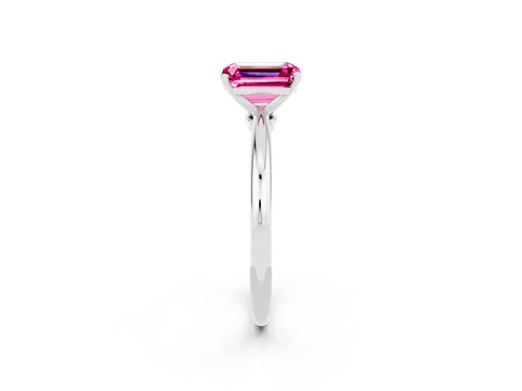 White gold Emerald Cut Pink Sapphire Solitaire Ring with Six-Prong Setting and Classic Band_14