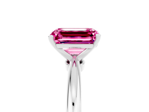 White gold Emerald Cut Pink Sapphire Solitaire Ring with Six-Prong Setting and Classic Band_17
