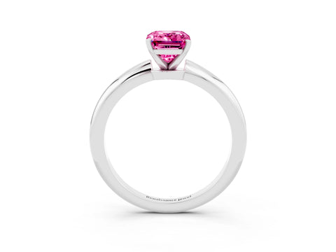 White gold Emerald Cut Pink Sapphire Solitaire Ring with Six-Prong Setting and Classic Band_21