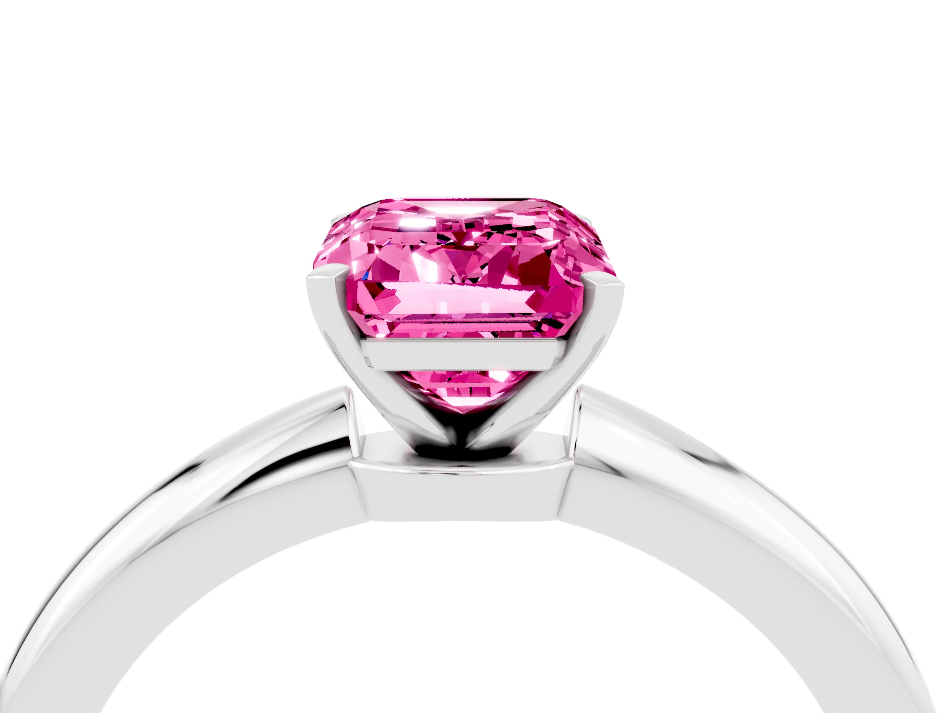 White gold Emerald Cut Pink Sapphire Solitaire Ring with Six-Prong Setting and Classic Band_22