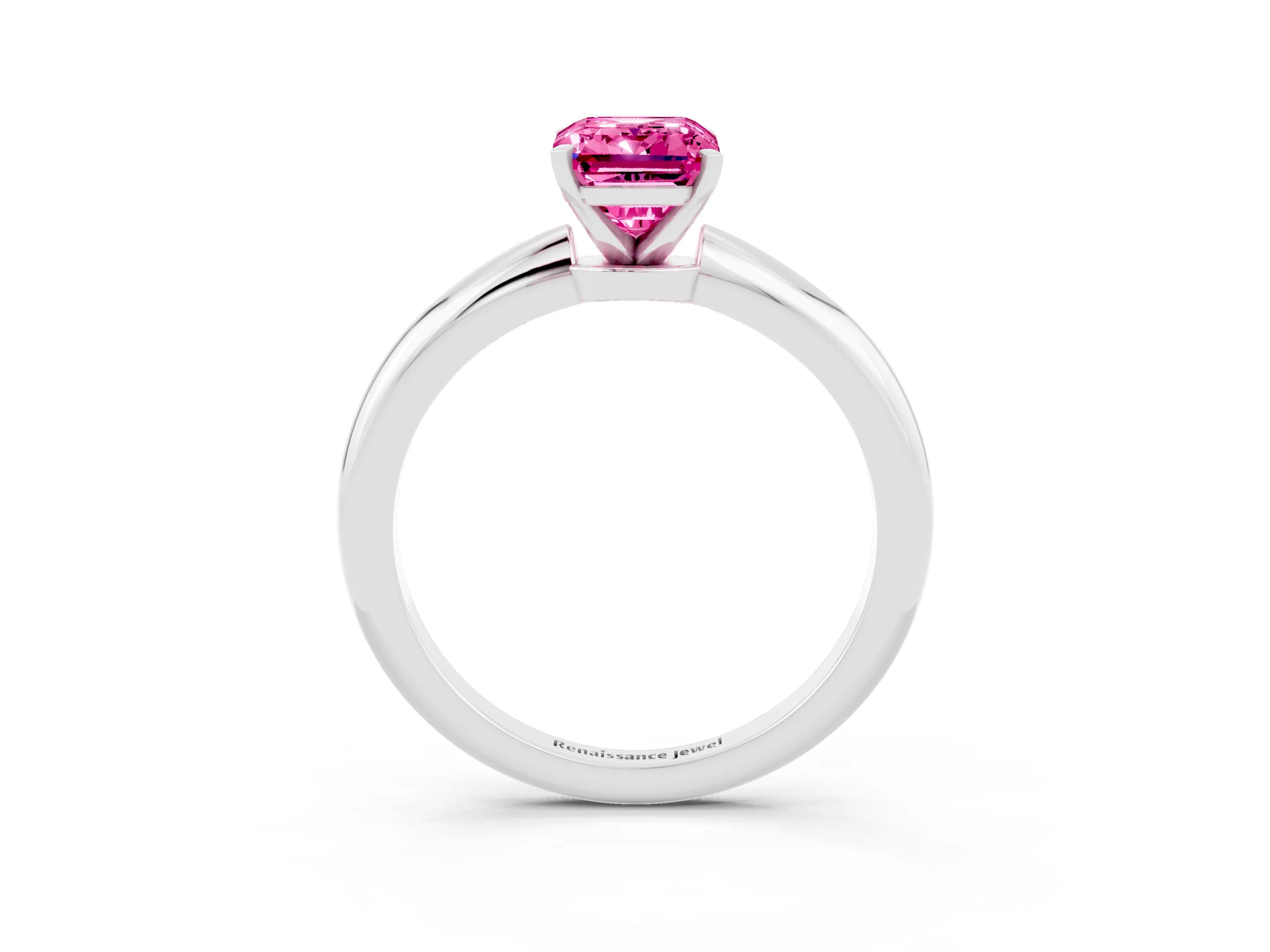 White gold Emerald Cut Pink Sapphire Solitaire Ring with Six-Prong Setting and Classic Band_3